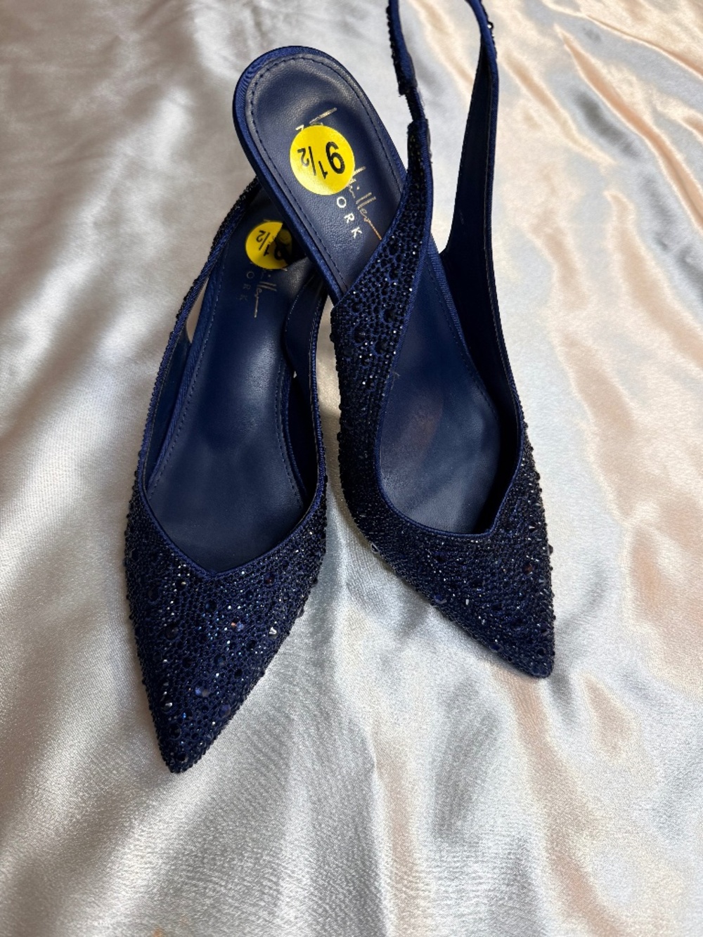 Nicole Miller New York Navy Rhinestone Slingback Heels Pumps Size 9.5